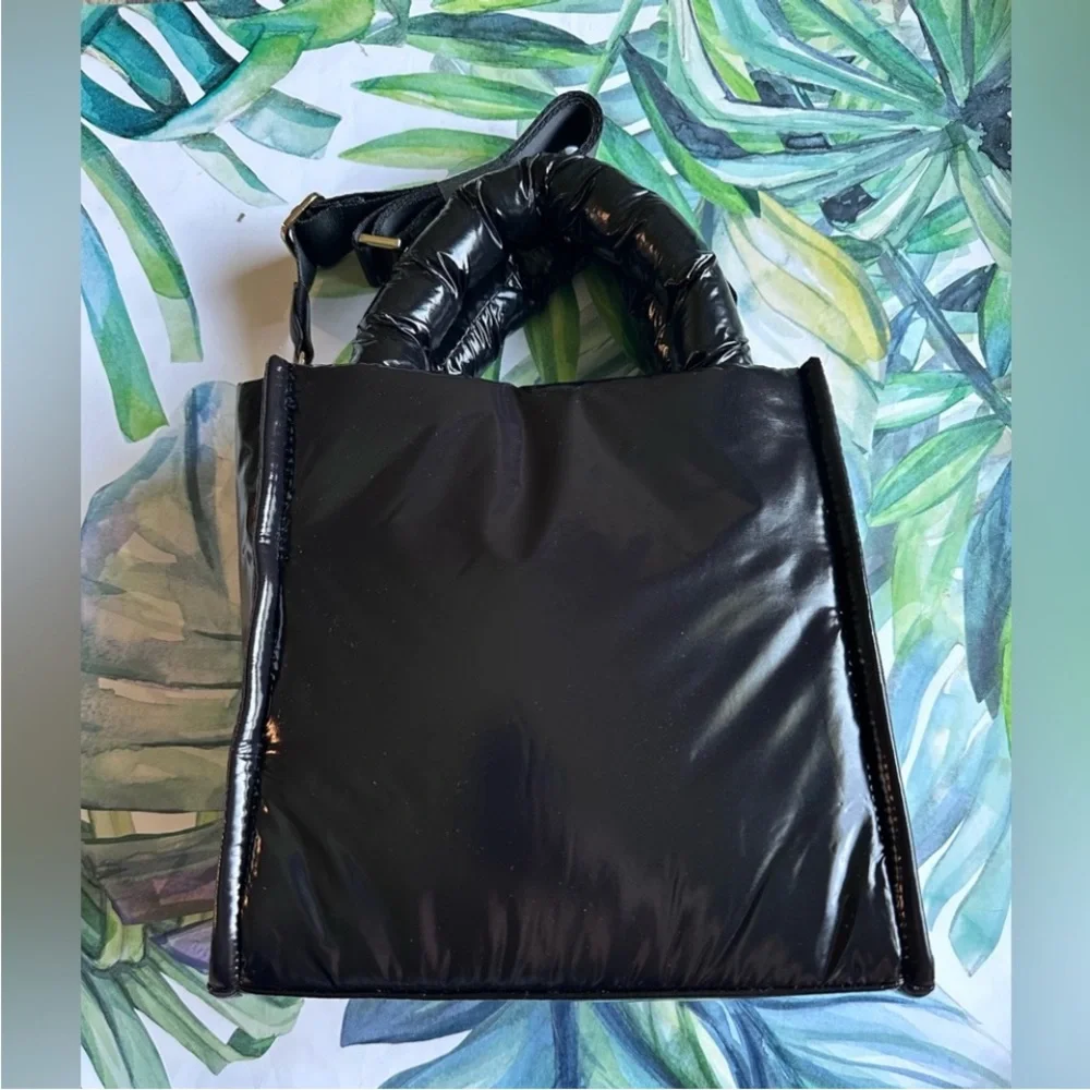 a new day Black Shiny Puffer Tote with Removable Strap